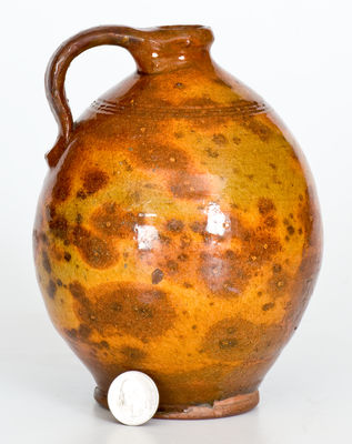 Fine Glazed New England Redware Jug, possibly North Shore, MA, early 19th century