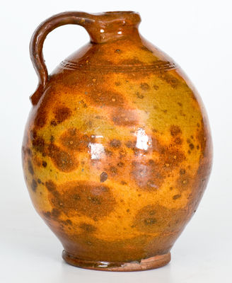 Fine Glazed New England Redware Jug, possibly North Shore, MA, early 19th century