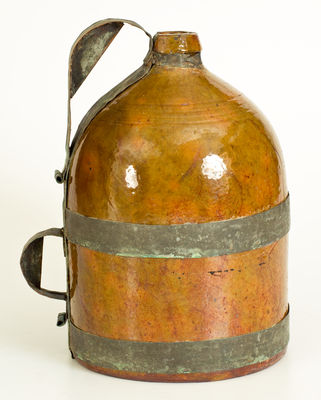 Large New England Redware Jug with Elaborate "Make-Do" Handle, probably New Hampshire