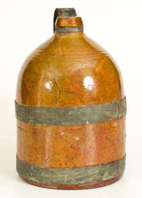 Large New England Redware Jug with Elaborate "Make-Do" Handle, probably New Hampshire