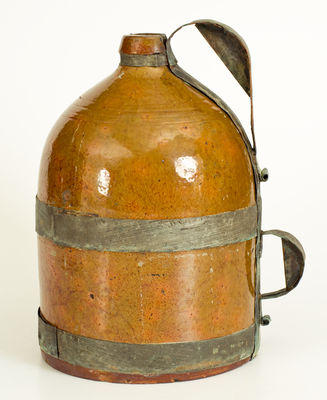 Large New England Redware Jug with Elaborate "Make-Do" Handle, probably New Hampshire
