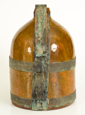 Large New England Redware Jug with Elaborate "Make-Do" Handle, probably New Hampshire