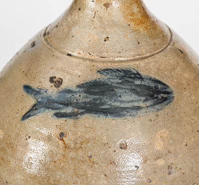 Attrib. Jonathan Fenton (Boston, Mass.) Stoneware Jug w/ Impressed Fish Decoration, late 18th century