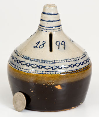 Rare Stoneware Presentation Bank by Edward Hitzelberger at the White s Pottery, Utica, New York, 1899