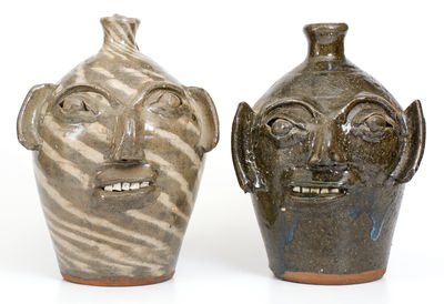Two B.B. CRAIG / VALE, N.C. Alkaline-Glazed Stoneware Face Jugs