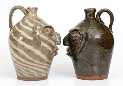 Two B.B. CRAIG / VALE, N.C. Alkaline-Glazed Stoneware Face Jugs