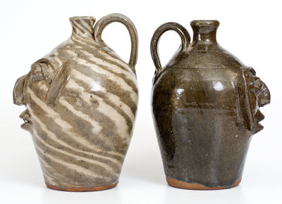 Two B.B. CRAIG / VALE, N.C. Alkaline-Glazed Stoneware Face Jugs