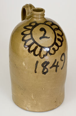 Rare and Fine attrib. Thomas Chandler and John Trapp (Edgefield District, SC) Stoneware Jug, 1849