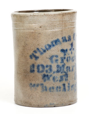 Cobalt-Decorated Stoneware Canning Jar w/ Wheeling, West Virginia Advertising