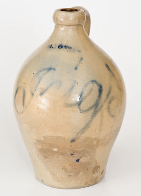 Rare LYONS (New York) Stoneware Jug Inscribed "Jugs," Thompson Harrington, c1852