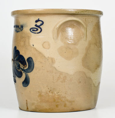 Three-Gallon PENN YAN, New York Stoneware Jar w/ Cobalt Floral Decoration