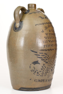 Exceptional Five-Gallon Double-Handled Jug w/ Eagle Motif by James Hamilton for W.H. HOLMES / RYE WHISKEY (Pittsburgh)