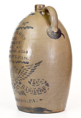Exceptional Five-Gallon Double-Handled Jug w/ Eagle Motif by James Hamilton for W.H. HOLMES / RYE WHISKEY (Pittsburgh)
