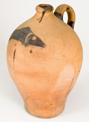 Outstanding Stoneware Jug w/ Elaborate Incised Fish Decoration, c1820-30