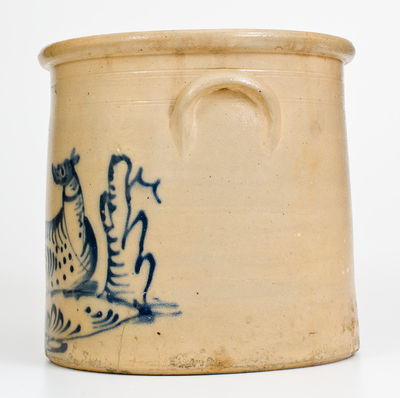 Exceptional HAXSTUN, OTTMAN & CO. / FORT EDWARD, NY Stoneware Crock w/ Elaborate Dog Design