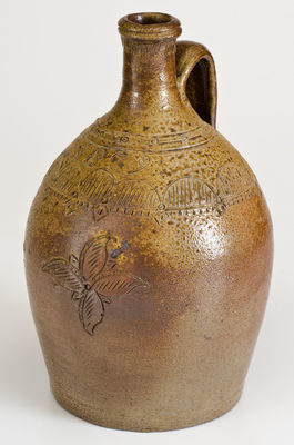 Extremely Fine 1879 Stoneware Jug with Elaborate Incised Decoration, Chester Webster, Randolph County, NC