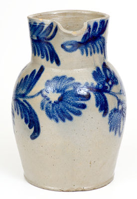 Fine Half-Gallon Baltimore Stoneware Pitcher with Elaborate Decoration, c1840