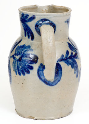 Fine Half-Gallon Baltimore Stoneware Pitcher with Elaborate Decoration, c1840
