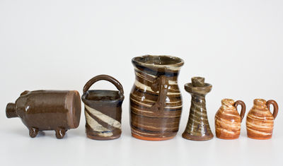 Six Pieces of Burlon B. Craig, Vale, NC Alkaline-Glazed Stoneware