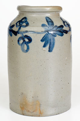 One-Gallon attrib. Henry H. Remmey, Philadelphia, PA Stoneware Jar w/ Cobalt Floral Decoration