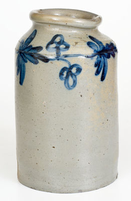 One-Gallon attrib. Henry H. Remmey, Philadelphia, PA Stoneware Jar w/ Cobalt Floral Decoration
