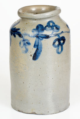 One-Gallon attrib. Henry H. Remmey, Philadelphia, PA Stoneware Jar w/ Cobalt Floral Decoration