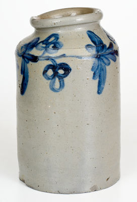 One-Gallon attrib. Henry H. Remmey, Philadelphia, PA Stoneware Jar w/ Cobalt Floral Decoration