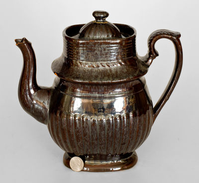 Fine Molded Philadelphia Redware Coffeepot, probably Thomas Haig, circa 1815-1830