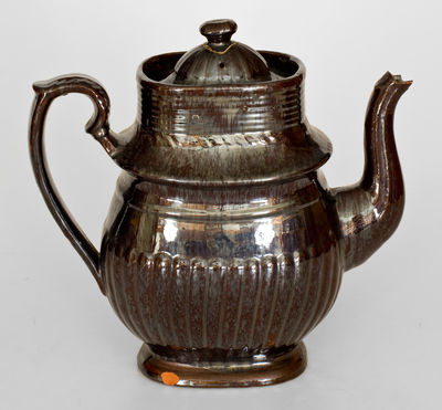 Fine Molded Philadelphia Redware Coffeepot, probably Thomas Haig, circa 1815-1830