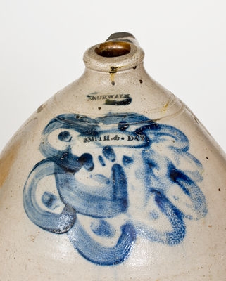 Exceptional SMITH & DAY / NORWALK Three-Gallon Stoneware Jug w/ Elaborate Cobalt Decoration