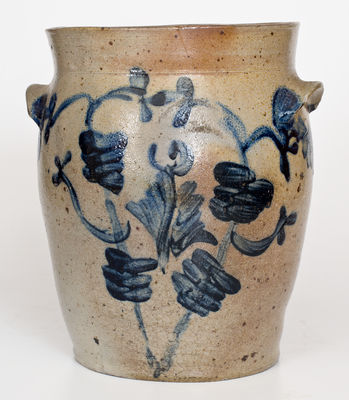Two-Gallon Baltimore Stoneware Jar w/ Elaborate Cobalt Floral Decoration, c1825