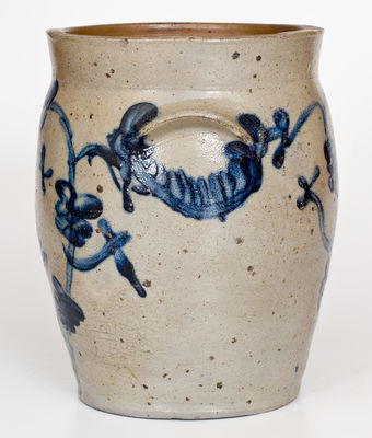 Two-Gallon Baltimore Stoneware Jar w/ Elaborate Cobalt Floral Decoration, c1825