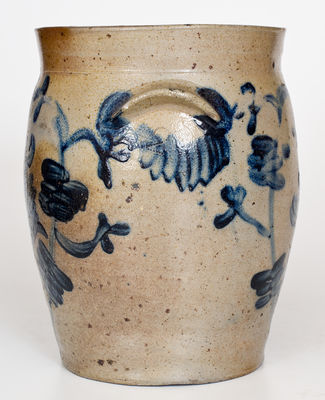 Two-Gallon Baltimore Stoneware Jar w/ Elaborate Cobalt Floral Decoration, c1825