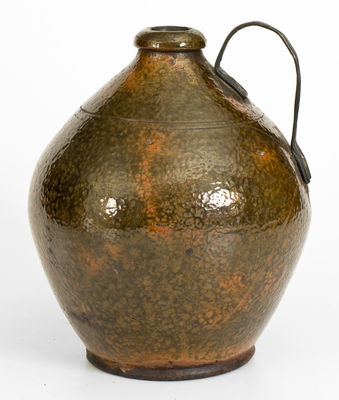 Copper-Glazed New England Redware Jug w/ Make-Do Handle, late 18th or early 19th century