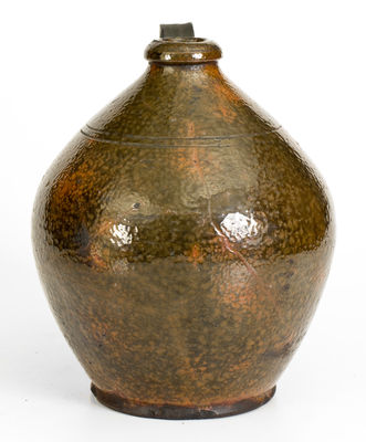 Copper-Glazed New England Redware Jug w/ Make-Do Handle, late 18th or early 19th century