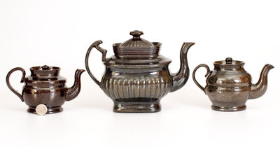 Three Glazed Philadelphia Redware Teapots, circa 1815-1830