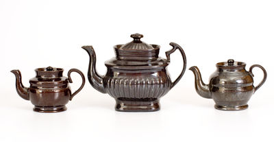 Three Glazed Philadelphia Redware Teapots, circa 1815-1830