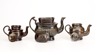 Three Glazed Philadelphia Redware Teapots, circa 1815-1830