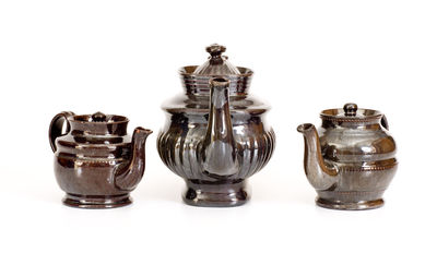 Three Glazed Philadelphia Redware Teapots, circa 1815-1830