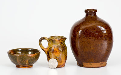 Three Small Glazed American Redware Articles, 19th and 20th centuries