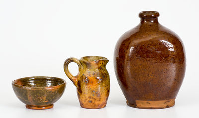 Three Small Glazed American Redware Articles, 19th and 20th centuries