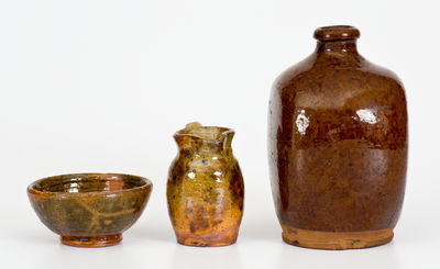 Three Small Glazed American Redware Articles, 19th and 20th centuries