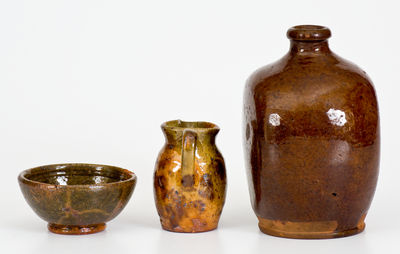Three Small Glazed American Redware Articles, 19th and 20th centuries