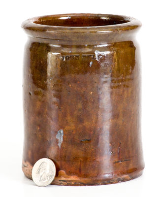 Glazed JOHN BELL (Waynesboro, PA) Redware Jar, circa 1840-80