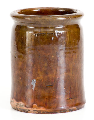 Glazed JOHN BELL (Waynesboro, PA) Redware Jar, circa 1840-80