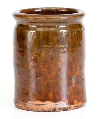 Glazed JOHN BELL (Waynesboro, PA) Redware Jar, circa 1840-80