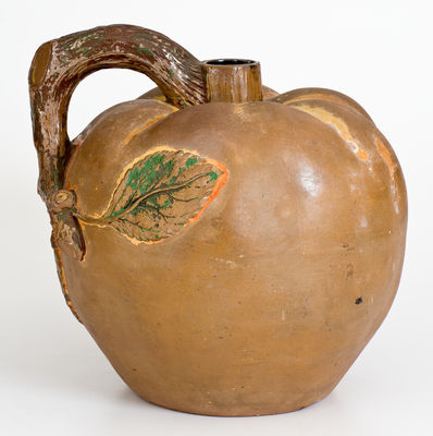 Rare Apple-Form Rustic Ware Cider Jug, American, late 19th century