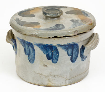 Cobalt-Decorated JOHN BELL / WAYNESBORO, PA Stoneware Cake Crock with Lid