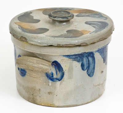 Cobalt-Decorated JOHN BELL / WAYNESBORO, PA Stoneware Cake Crock with Lid