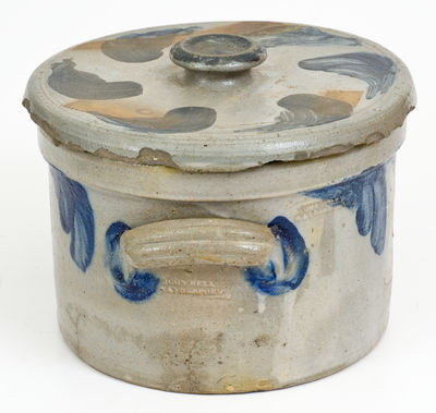 Cobalt-Decorated JOHN BELL / WAYNESBORO, PA Stoneware Cake Crock with Lid